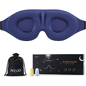 MZOO Luxury 3D Blackout Sleep Eye Mask w/ Adjustable Strap (Blue) 
