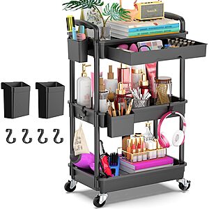 Goovilla 3 Tier Rolling Utility Cart Organizer (black or white) $13 