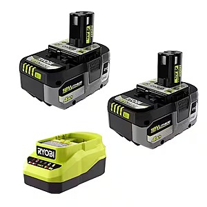 2-Ct RYOBI ONE+ 4Ah 18V Lithium-Ion High Performance Batteries + 2A Charger $93.60 + Free S&H