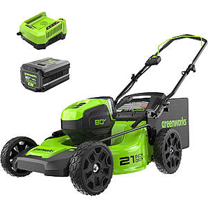21" Greenworks 80V Brushless Push Lawn Mower w/ 4Ah Battery + Charger $340 + Free S&H