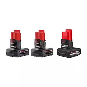 Milwaukee M12 12V Batteries: 2x 4Ah XC Extended Capacity + 1x 5Ah XC High Output $119 + Free S&H