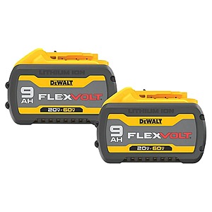 2-Pk DeWalt 20V/60V MAX Flexvolt Lithium-ion 9Ah Batteries $199 + Free S&H
