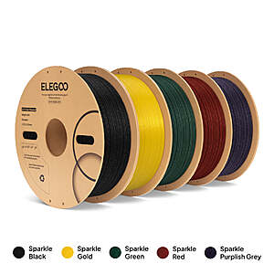 5-Ct 1KG ELEGOO PLA Sparkle 1.75mm 3D Printer Filament (assorted colors) $60 + Free S&H