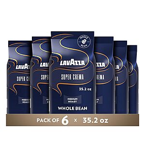 Select Accts: 6-Pk 2.2-Lb Lavazza Medium Roast Whole Bean Coffee (Super Crema) $87.70 w/ S&S + Free S&H