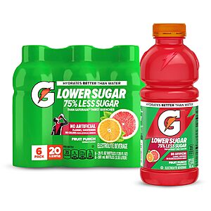6-Pk 20-Oz Gatorade Lower Sugar Sports Drink (Fruit Punch) $3.75 w/ S&S