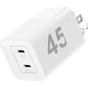 wegear 45W 2-Port GaN USB-C Fast Charger (White) $9