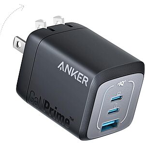 3-Port GaN Anker Prime Up to 67W Compact Fast Wall Charger (2x USB-C + 1x USB-A)