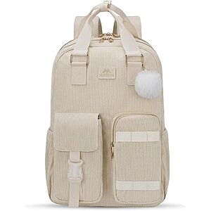 15.6" Matein Corduroy Laptop Backpack w/ Luggage Strap (Beige) $10 