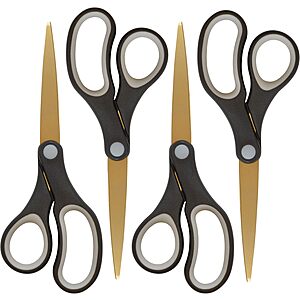4-Pk Westcott 8" Titanium-Bonded Scissors (Black/Gold) $8.10 