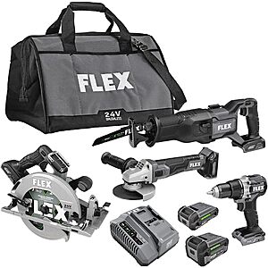 FLEX 24V Brushless 4-Tool Combo Kit w/ 5.0Ah & 2.5Ah Batteries + Charger $297 + Free S&H
