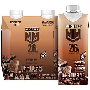 4-Pk 11-Oz Muscle Milk 26g High Protein Shake (various) + $3 Walmart Cash