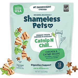 12-Oz Shameless Pets Crunchy Cat Treats (Catnip N Chill - Chicken) $3.50 w/ S&S