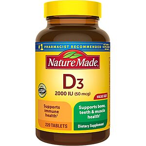 220-Ct Nature Made Vitamin D3 2000 IU Tablets (50mcg) $5.50 w/ S&S