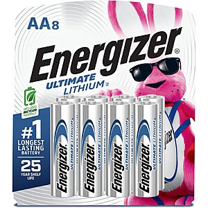 8-Ct Energizer Ultimate Lithium AA Batteries $11.40 w/ S&S