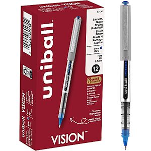 12-Ct uniball Vision 0.7mm Fine Point Rollerball Pens (Blue) $9.55 w/ S&S