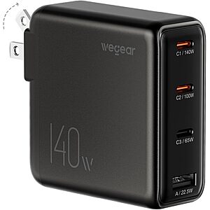 wegear 140W 4-Port GaN USB-C Charger w/ Foldable Plug (2 Colors) $24 + Free S&H
