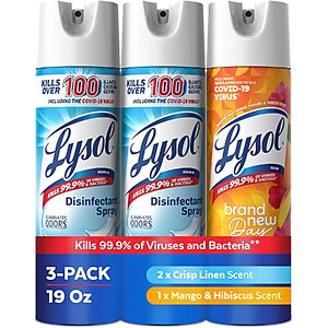 3-Pk 19-oz Lysol Disinfectant Spray (Crisp Linen & Mango) $14.30 w/ S&S & More
