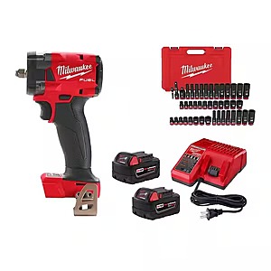 Milwaukee M18 FUEL 3/8" Impact Wrench w/ 2x 5.0Ah Batteries, Charger & Socket Set $298 + Free S&H