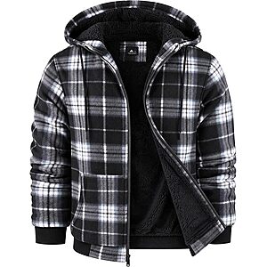 ZITY Men's Flannel Hooded Fleece Sherpa Lined Plaid Zip Up Sweatshirt (various)