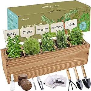 5 Herb Garden Planter Indoor with Wooden Box, Friednly for Beginners $18.49 + Free Shipping
