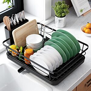 Kitsure Dish Drying Rack for Kitchen Counter, 12''W x 15.5''L, Black $19.99