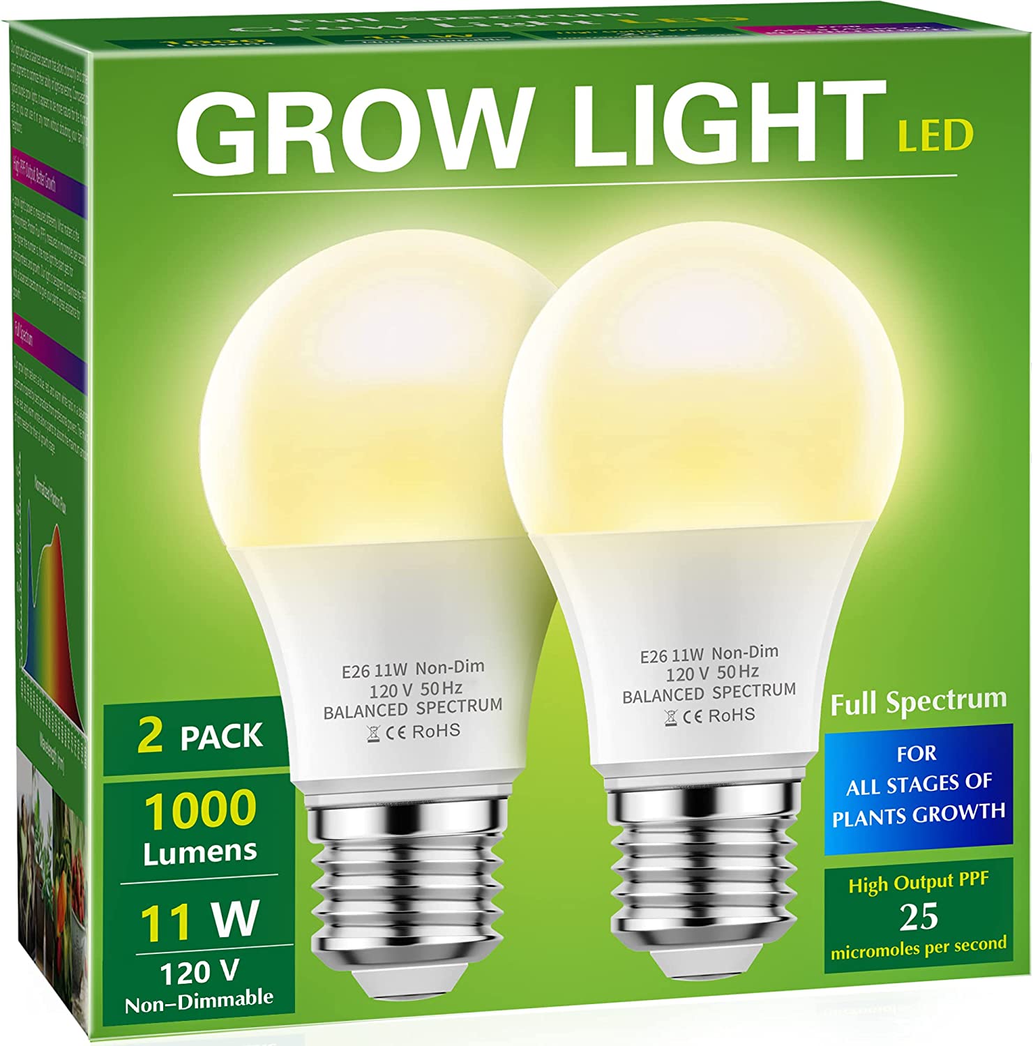 2-Pack Briignite E26 Base 11W LED Grow Light Bulb $8.55 ($4.27 each) + Free Shipping w/ Prime or on $25+