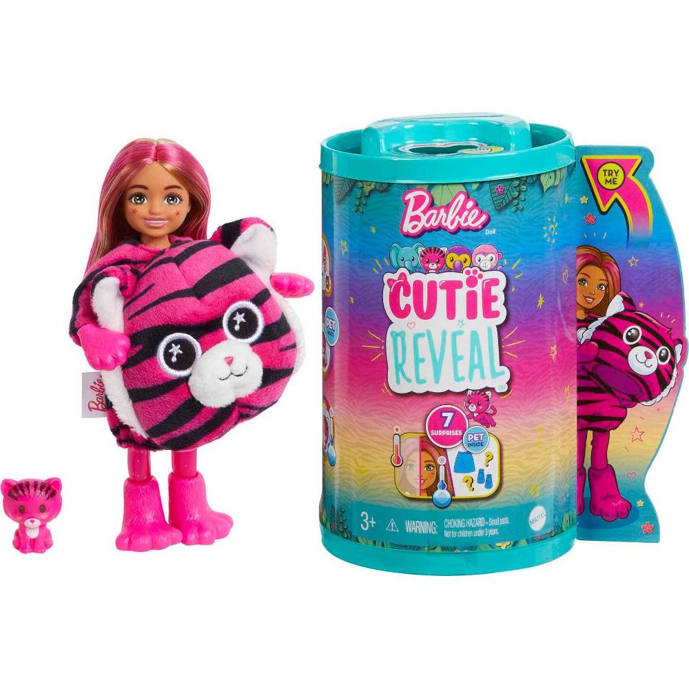 Barbie Kids' Cutie Jungle Reveal & Neon Tie-Dye Series Dolls: 12.75" Tiger $12.24,  6.25" Chelsea Toucan $7.49, 12.75" Neon Tie-Dye Doll $8.24 & More + Free Shipping w/ Prime