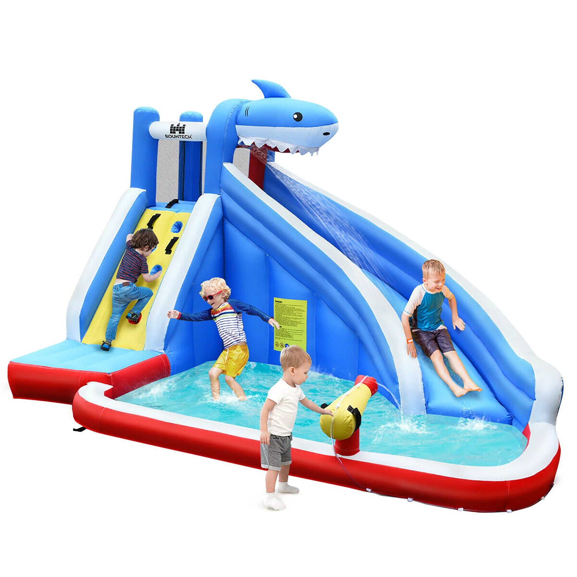 Costway Inflatable Shark Shaped Inflatable Water Bounce House w/ Water Slide & Pool, Climbing Wall + Water Cannon (w/o Blower) $190 + Free Shipping