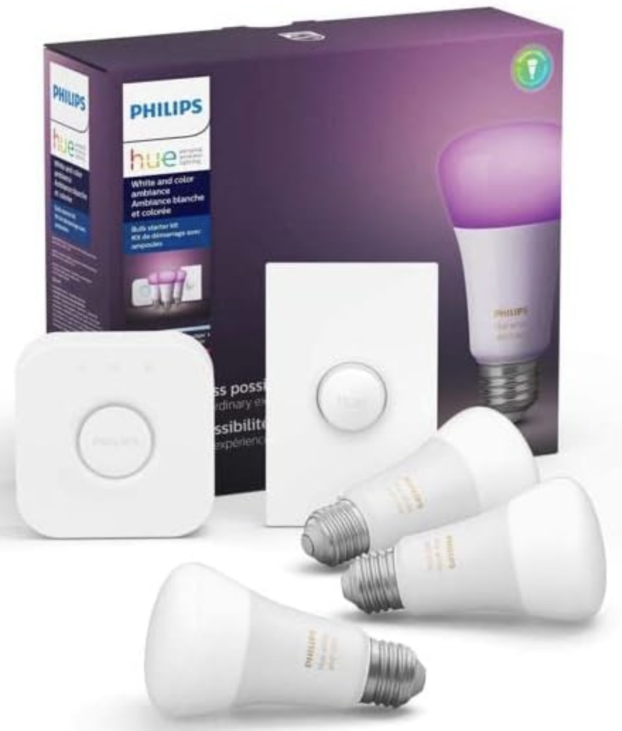 lettergreep Respectievelijk Pence Philips Hue 75W White & Color Ambiance Base Starter Kit w/ 3-Pk A19 Smart  Bulbs & Hue Hub
