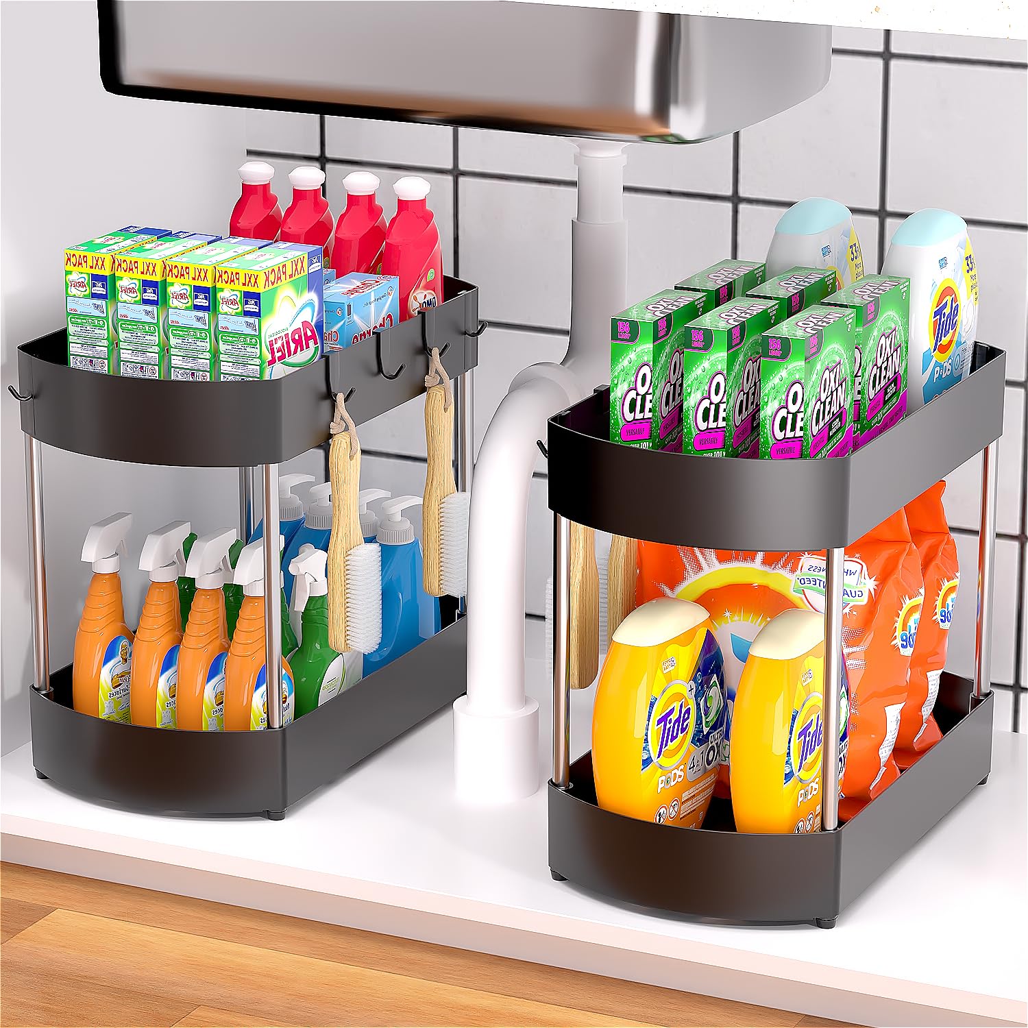 2-Pack Skysen Anti-Rust Under Sink Cabinet 2-Layer Organizer w/ Hooks $14 + Free Shipping w/ Prime or on $35+