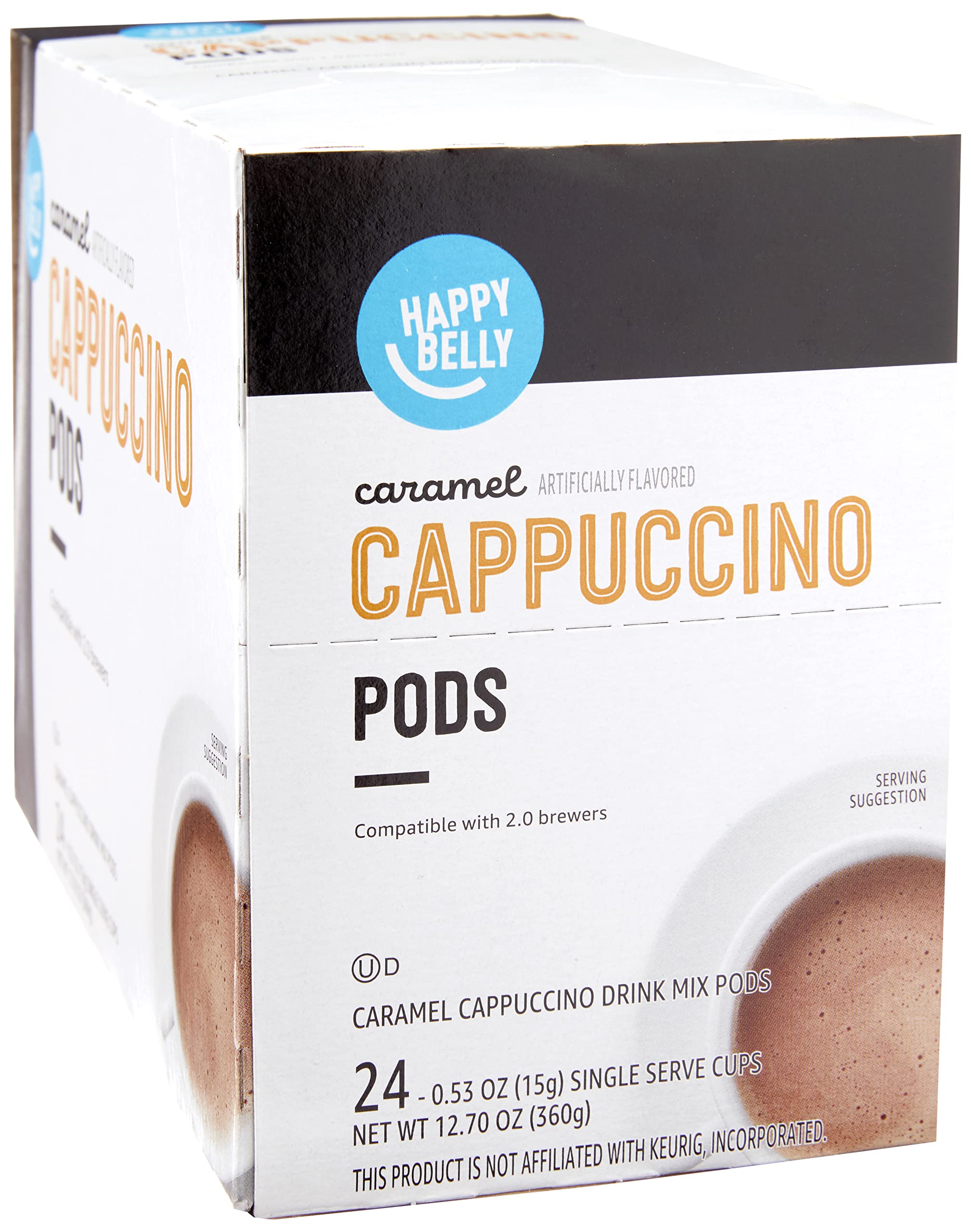 24-Count Amazon Happy Belly Cappuccino Coffee Pods: Caramel $7.41 ($0.31 each), French Vanilla $7.40 ($0.31 each) + Free Shipping w/ Prime or on $35+