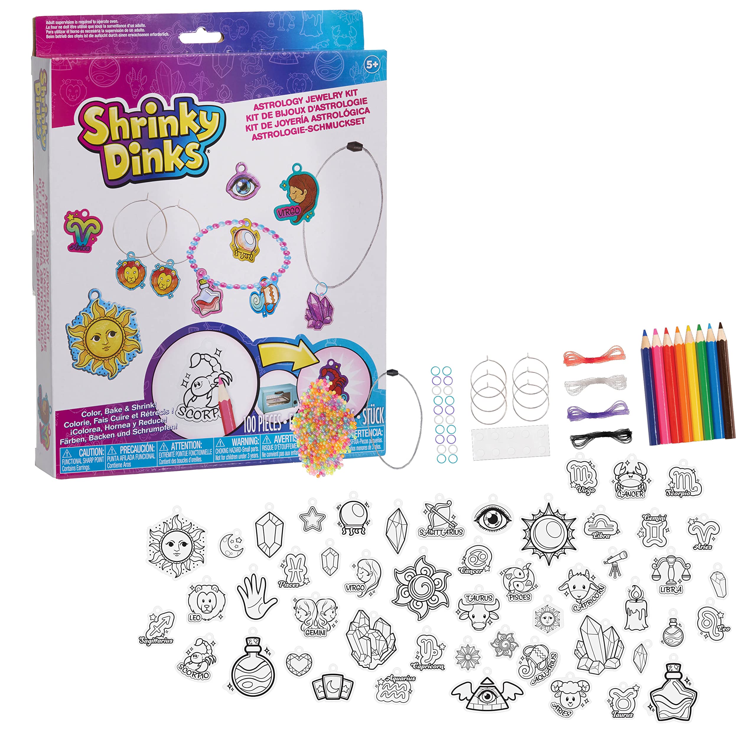 50Piece Shrinky Dinks Astrology Arts and Craft Set w/ Colored Pencils
