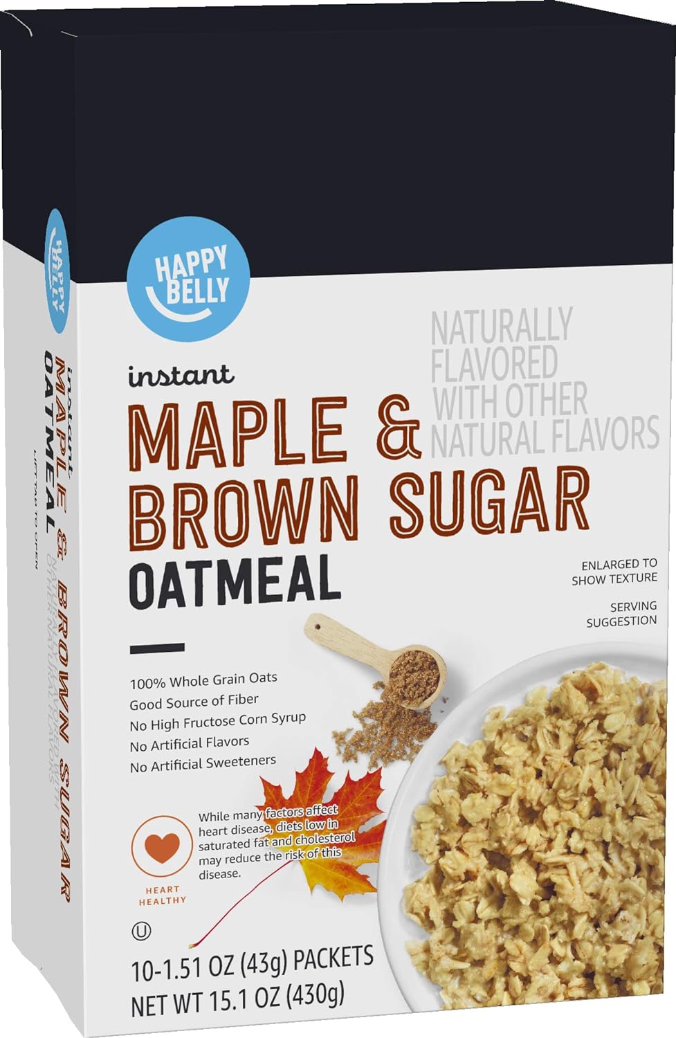 10-Pack Happy Belly Instant Oatmeal (Maple & Brown Sugar or Apples & Cinnamon) $1.75 + Free Shipping w/ Prime or on $35+