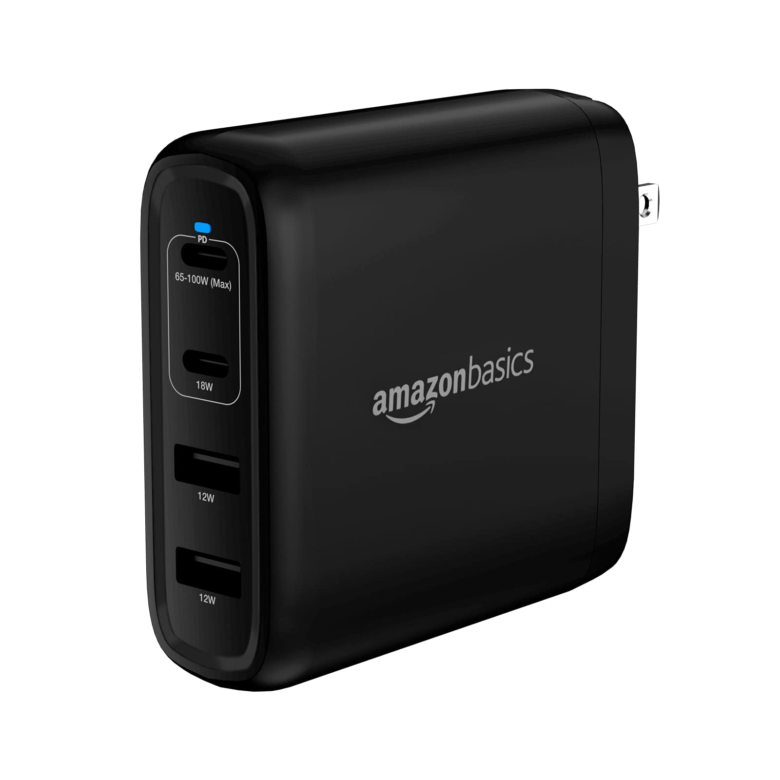 Amazon Basics 100W 4-Port GaN Wall Charger w/ 2 USB-C Ports (65W+18W) & 2 USB-A Ports (17W) (Black) $34.30 + Free Shipping w/ Prime or on $35+