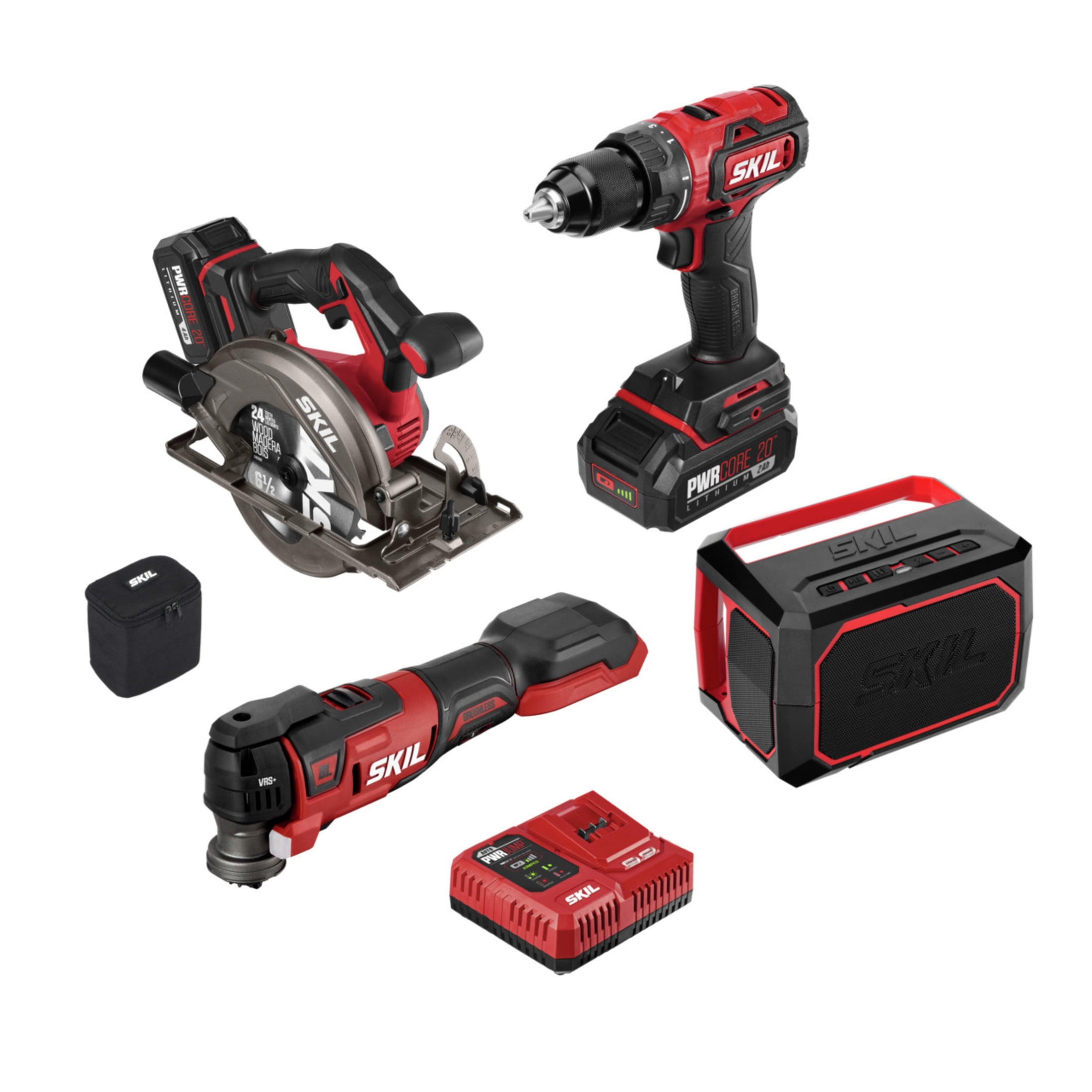 SKIL Cordless Brushless 20V 4-Tool Combo Kit: Drill Driver, Circular Saw, Multi-Tool & Bluetooth Speaker w/ 2.0Ah & 4.0Ah Lithium Battery & Charger $199 + Free Shipping