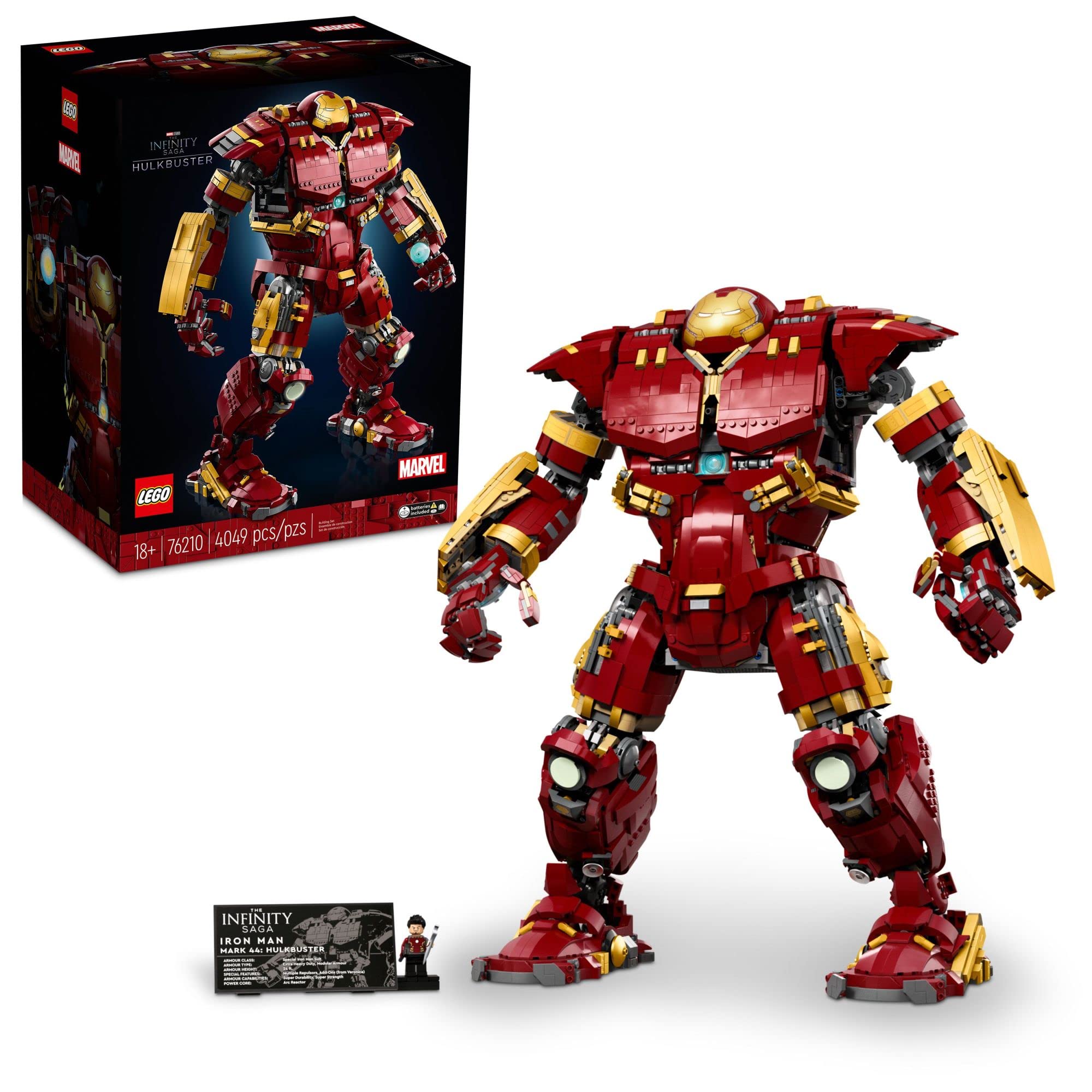 4,049-Piece LEGO Marvel Hulkbuster Building Toy Set w/ 3 Light-Up Arc Reactors, Information Plate, & Tony Start Minifig $326 + Free Shipping