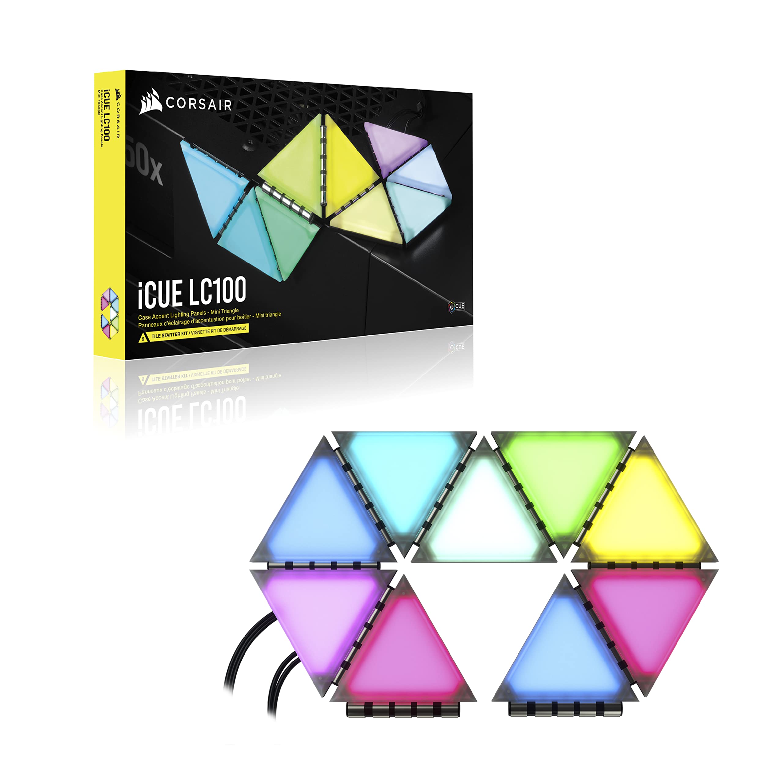 Corsair iCUE LC100 Mini Triangle Case Accent Lighting Panels Starter Kit w/ 9x Magnetic Tiles & iCUE Lighting Node Pro Controller $25 + Free Shipping w/ Prime or on $35+