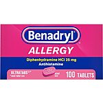 100-Count Benadryl Allergy Antihistamine Allergy Relief Ultratabs 25mg Diphenhydramine HCl Tablets ​$8.93 ($0.09 each) w/ S&amp;S + Free Shipping w/ Prime or on $35+