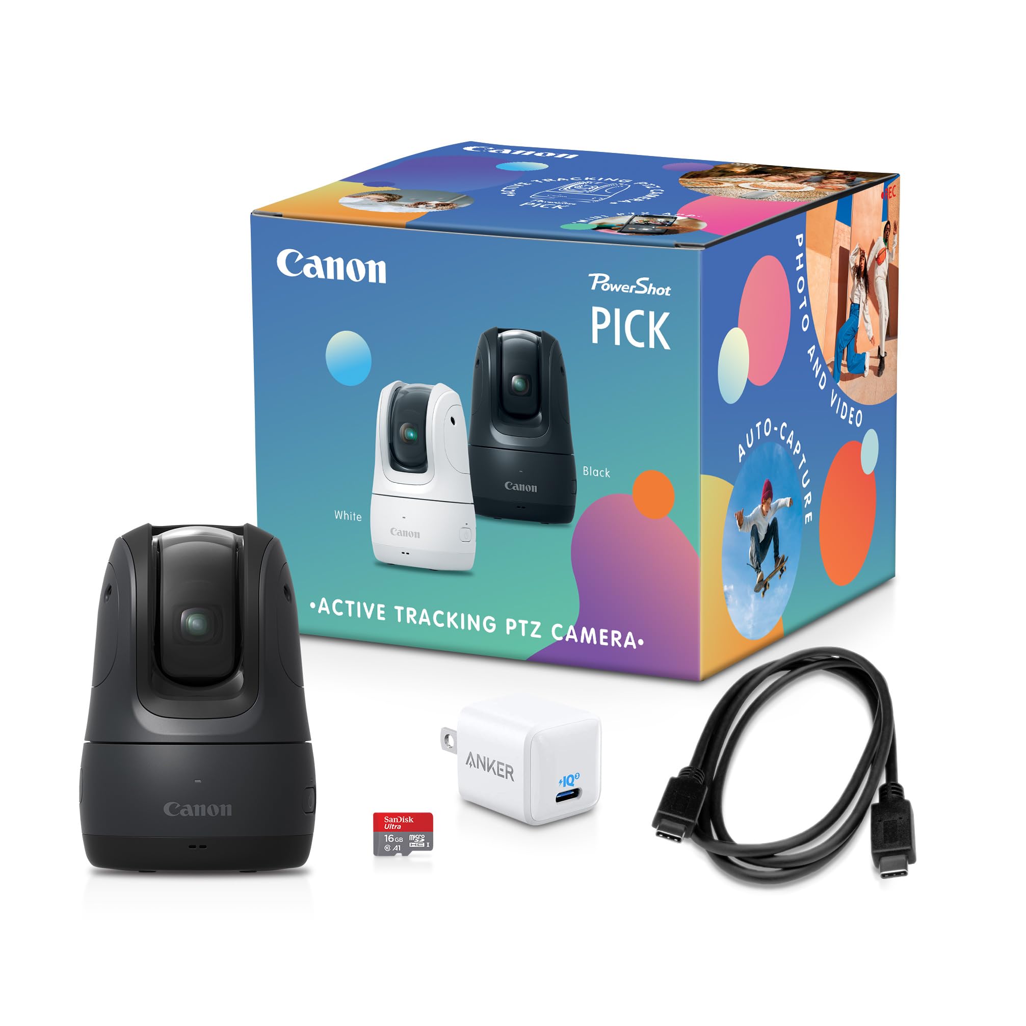Canon PowerShot Pick Active Subject Tracking PTZ 11.7MP Digital Camera w/ Anker PowerPort Nano USB-C Power Charge, USB-C Cable, & 16GB MicroSD (Black or White) $126 + Free Shipping