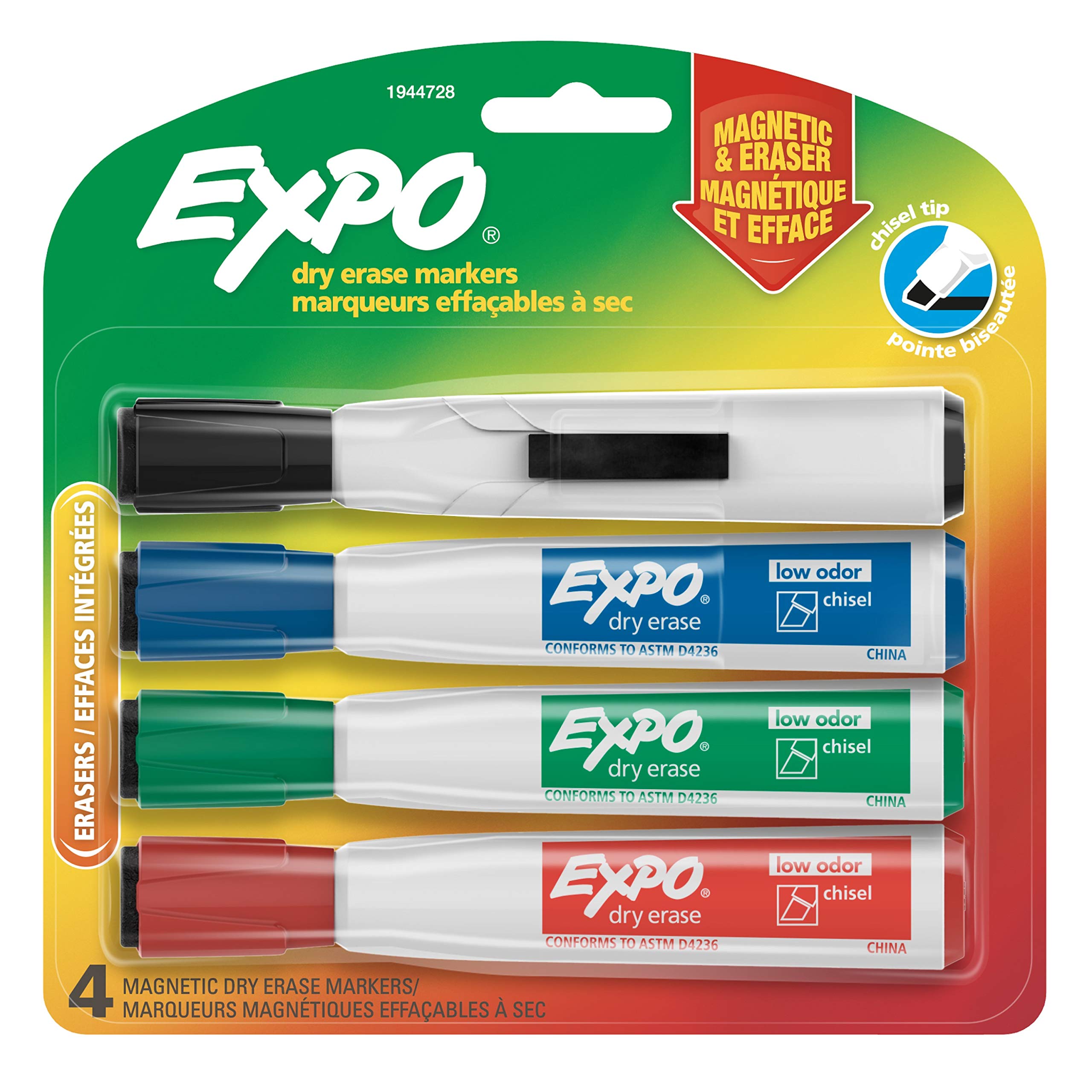 4-Count Expo Magnetic Dry Erase Markers w/ Eraser (Chisel Tip): Assorted $4.80, Black $5 + Free Shipping w/ Prime or on $35+