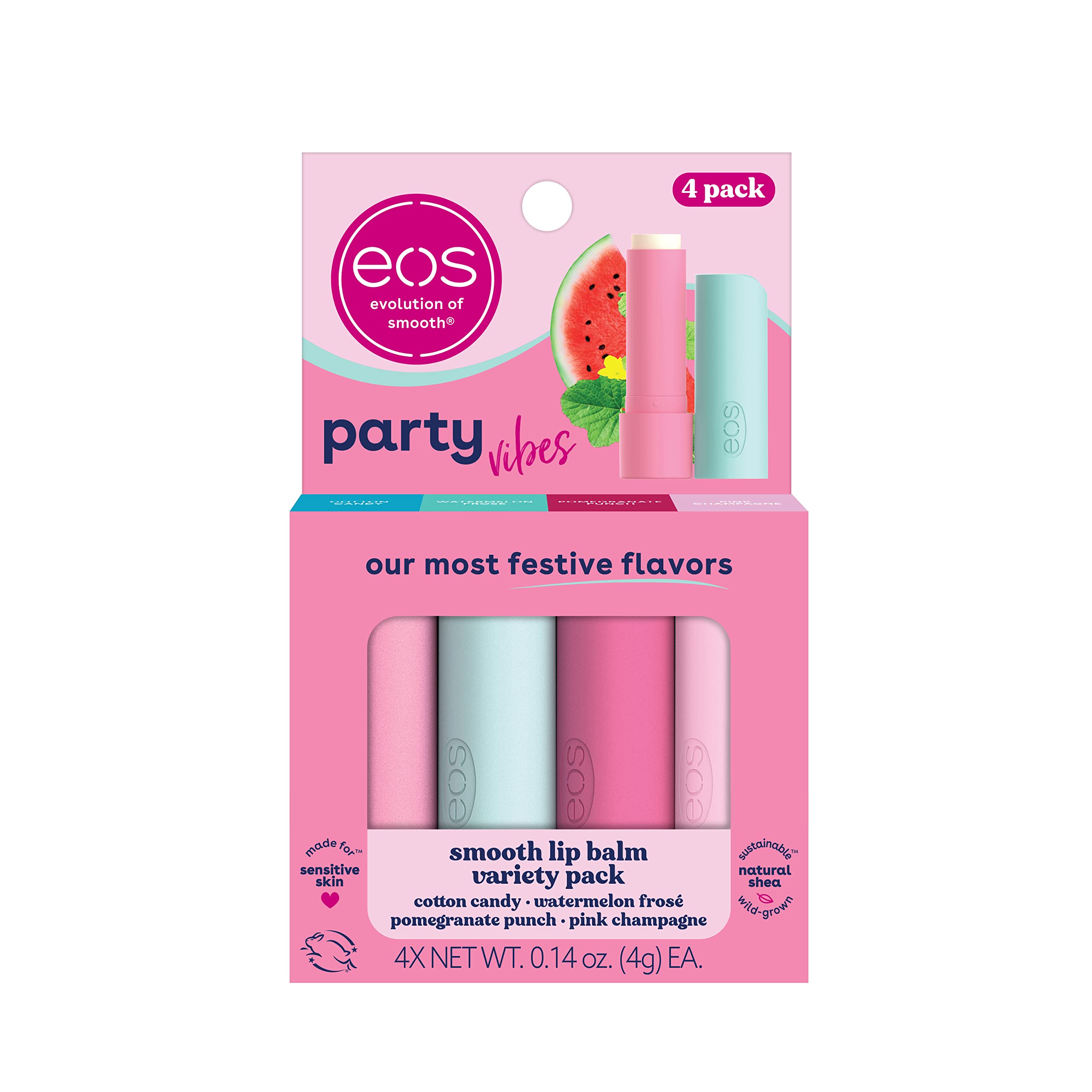 4-Pack 0.14-Oz. eos Party Vibes Lip Balm Variety Pack $3.85 w/ S&S + Free Shipping w/ Prime or on orders over $35