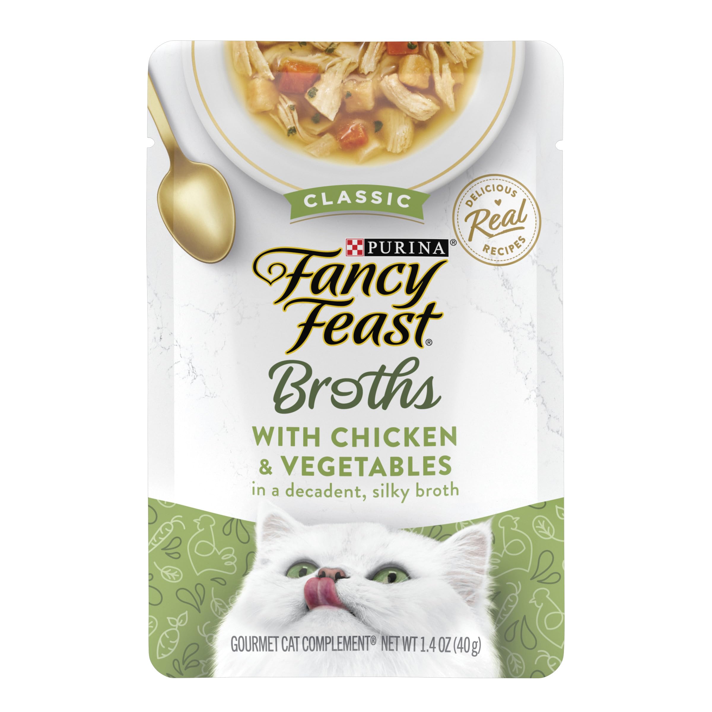 16-Pack 1.4-Oz. Purina Fancy Feast Lickable Wet Cat Food Broth Treat/Topper Pouches​ (Chicken and Vegetables $8.55 ($0.53 each) w/ S&S + Free Shipping w/ Prime or on $35+