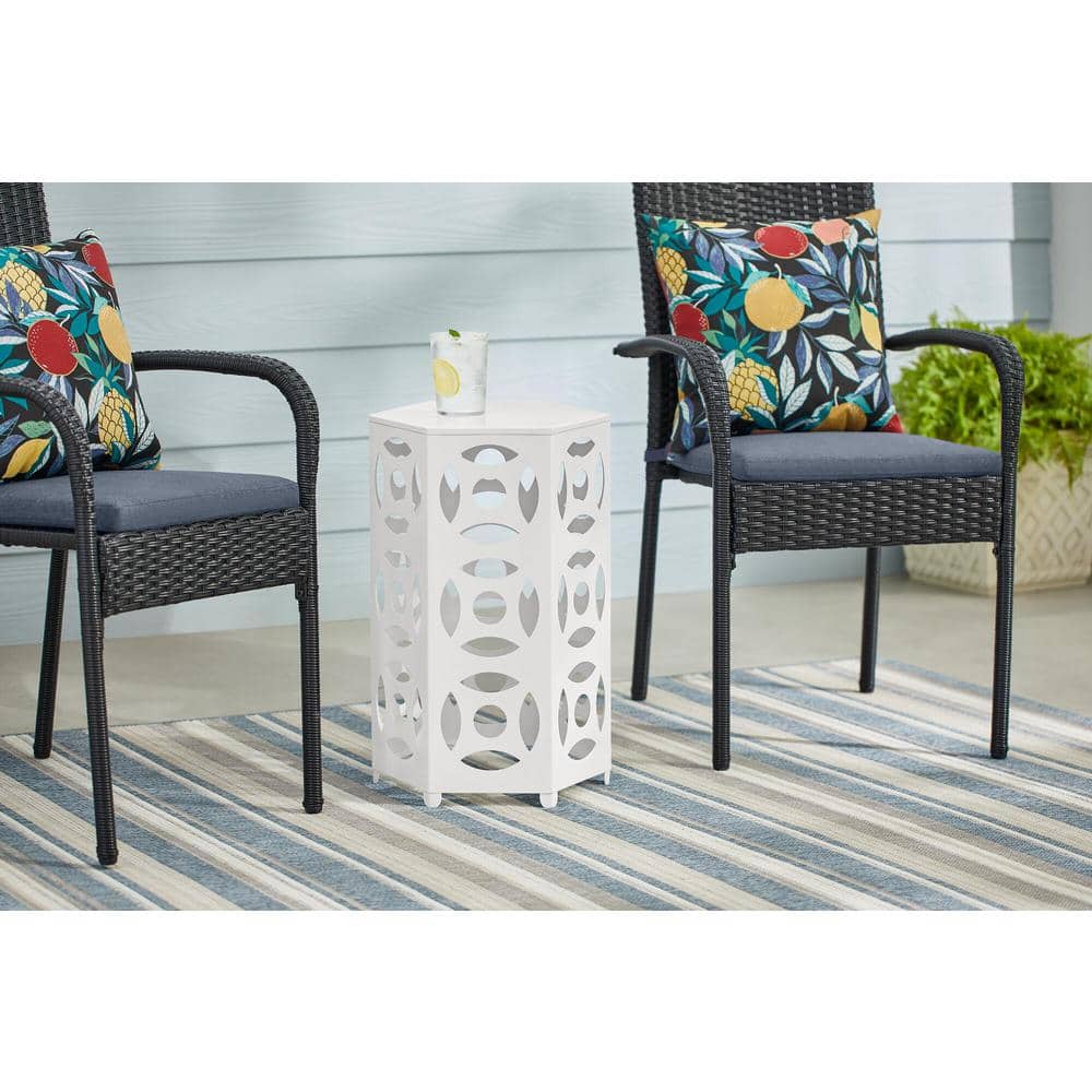 22" Hampton Bay White Hexagonal Metal Patio Outdoor Side Table $25 + Free Shipping