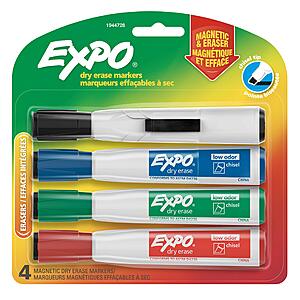 4-Count Expo Magnetic Dry Erase Markers w/ Eraser (Chisel Tip): Assorted $  4.80, Black $  5 + Free Shipping w/ Prime or on $  35+