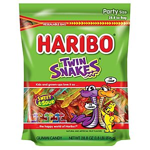 Haribo Twin Snakes Sweet & Sour Gummi Candy: 28.8-Oz. $4.62, 8.3-Oz.