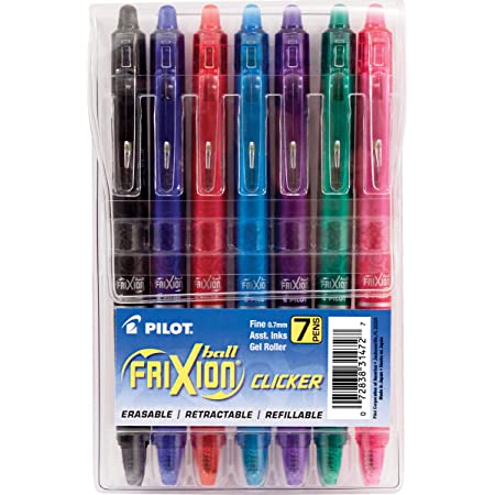 PILOT FriXion Clicker Erasable, Refillable & Retractable Gel Ink Pens, Fine Point, Assorted Color Inks, 7-Pack Pouch (31472) $8 at Amazon