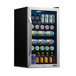 Newair 126 Can Beverage Refrigerator Cooler, Freestanding Mini Fridge with SplitShelf in Stainless Steel for Home, Office or Bar - $  148