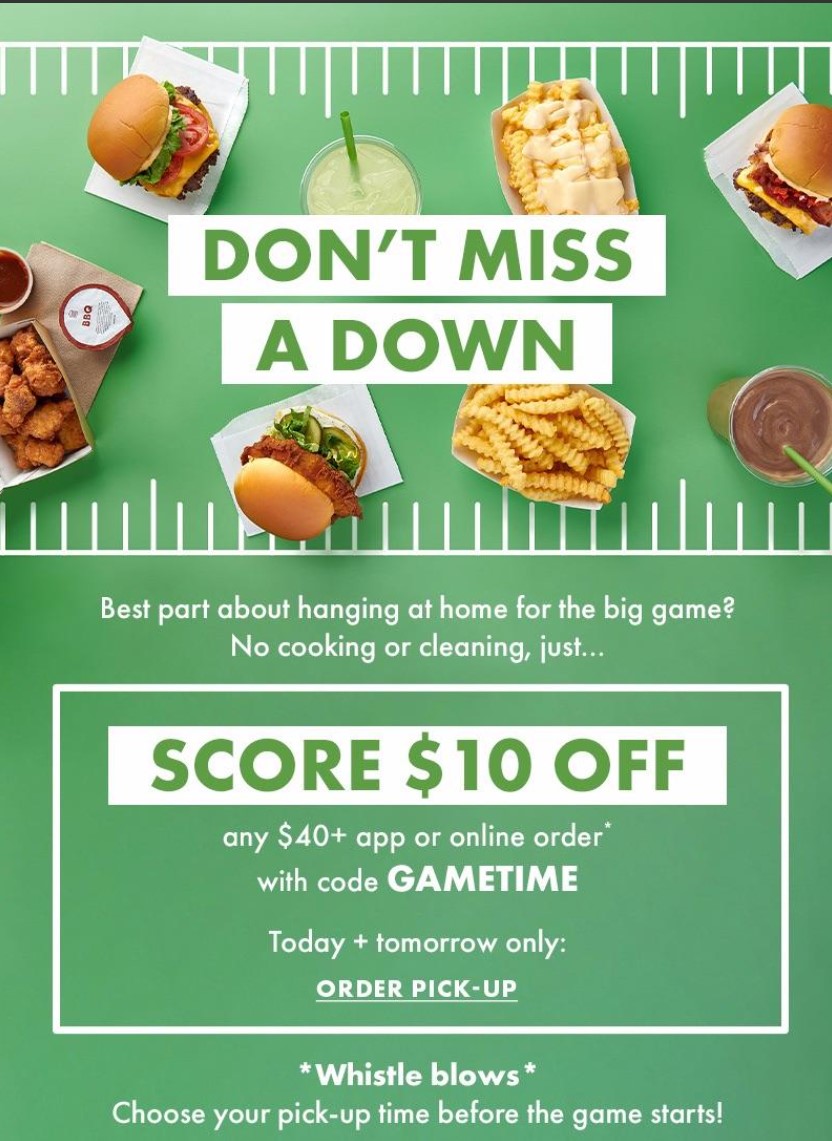 Shake Shack $10 off $40 Online or App Purchase