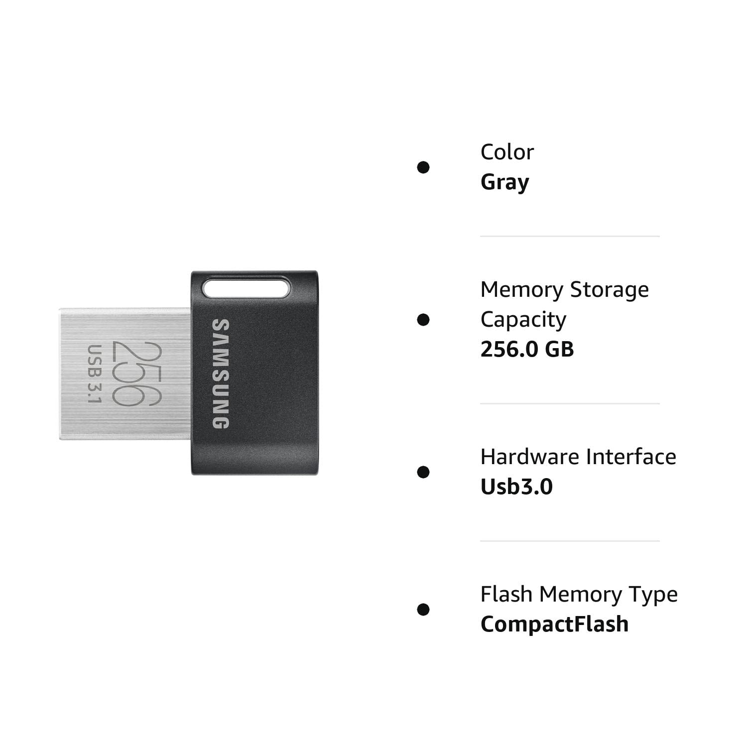 SAMSUNG MUF-256AB/AM FIT Plus 256GB - 400MB/s USB 3.1 Flash Drive, Gunmetal Gray $24.99