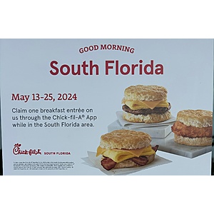 Chick-fil-A South Florida Residents Only: Free Breakfast Entree in App (5/13 - 5/25)